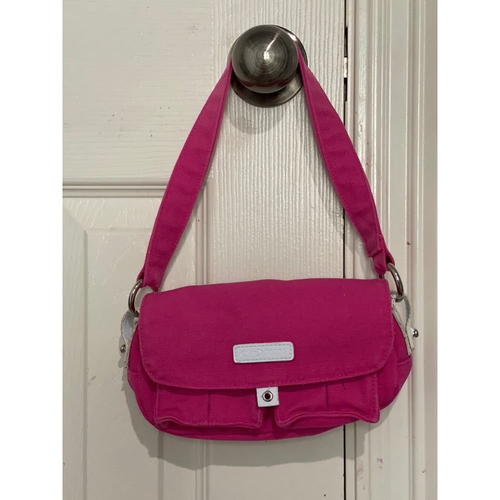 Bongo Hot Pink Canvas Y2K Utility Shoulder Bag Cargo Pocket Baguette Purse
